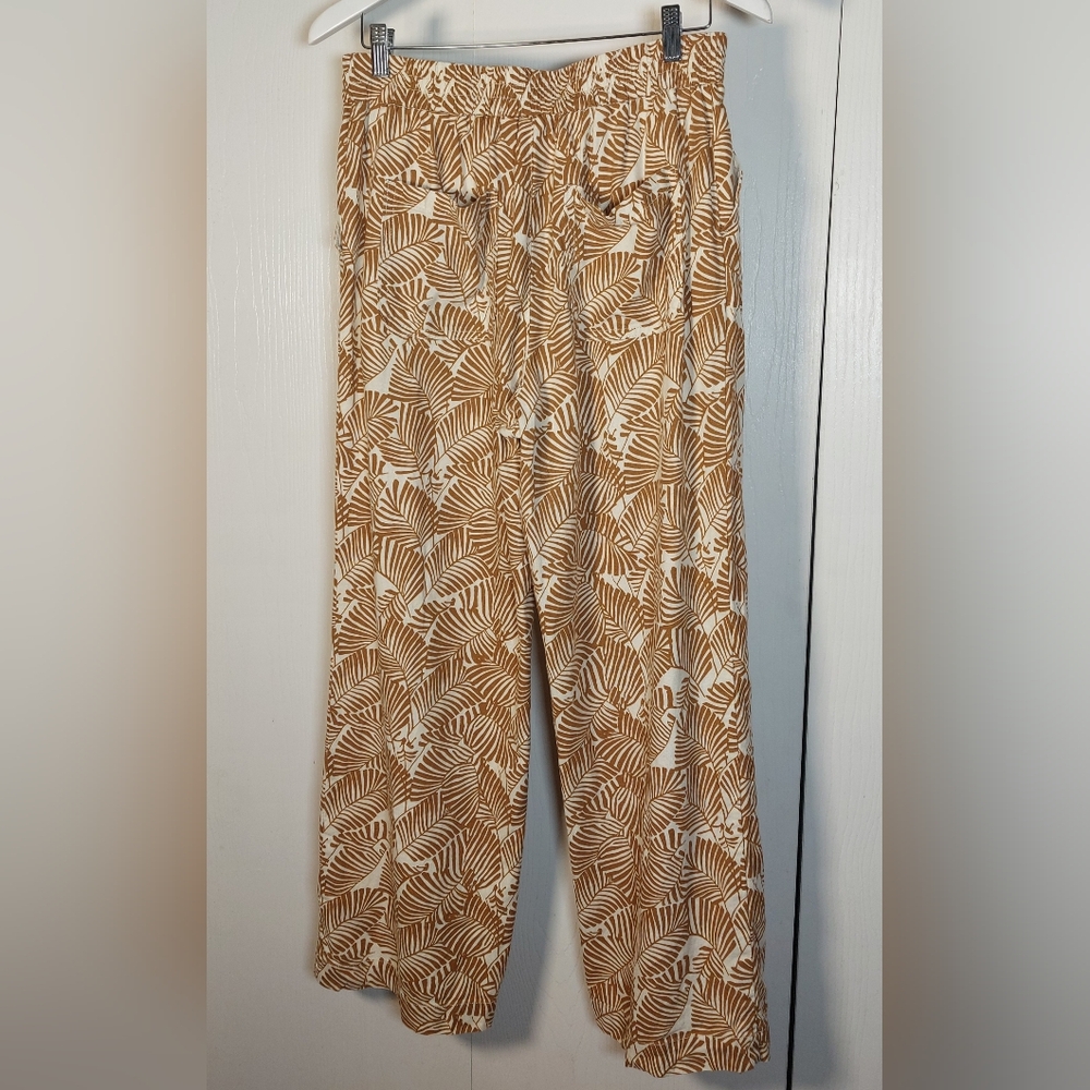 Marc New York Wide Leg Linen Leaf Print Pants Size Medium Button Front Palazzo - Picture 11 of 12